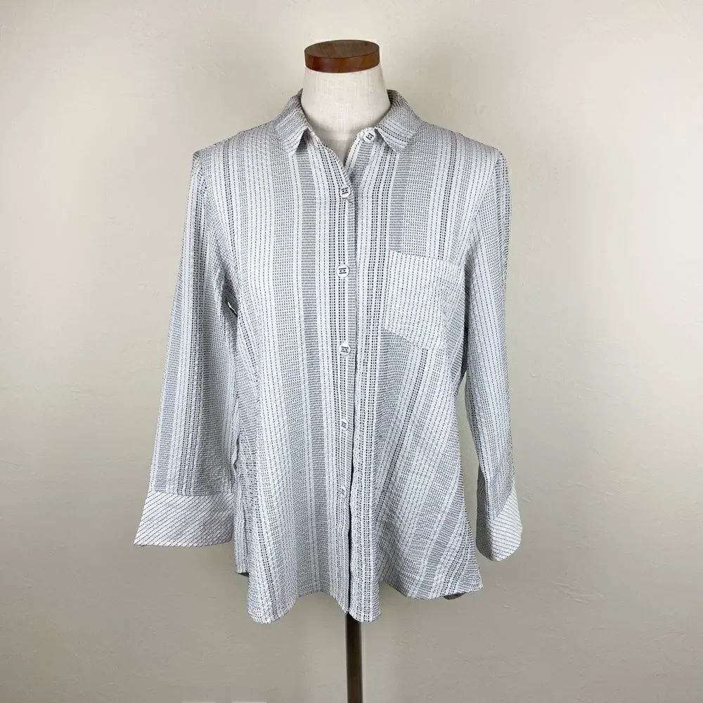 Habitat Oversized Textured Button-Up Woven Shirt - White & Black